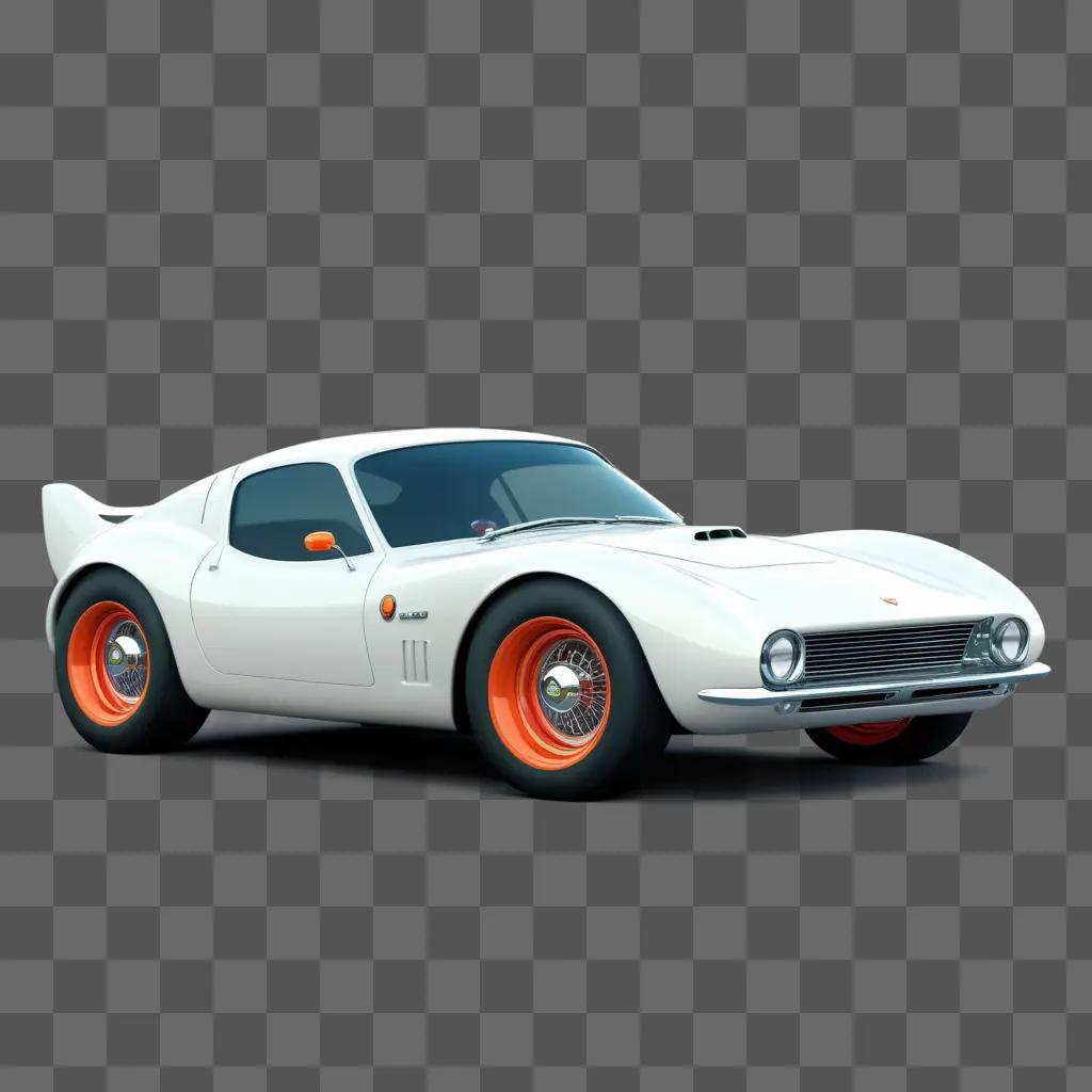 Car cartoon in a grey background with orange rims