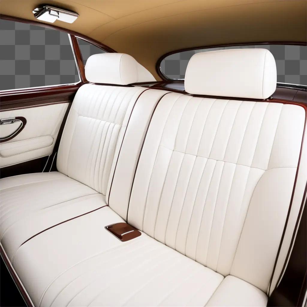 Car interior with white leather seats and brown trim