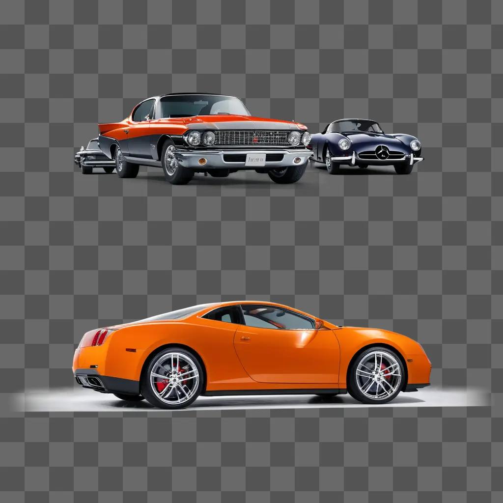 Car show: orange sports car and blue sports car