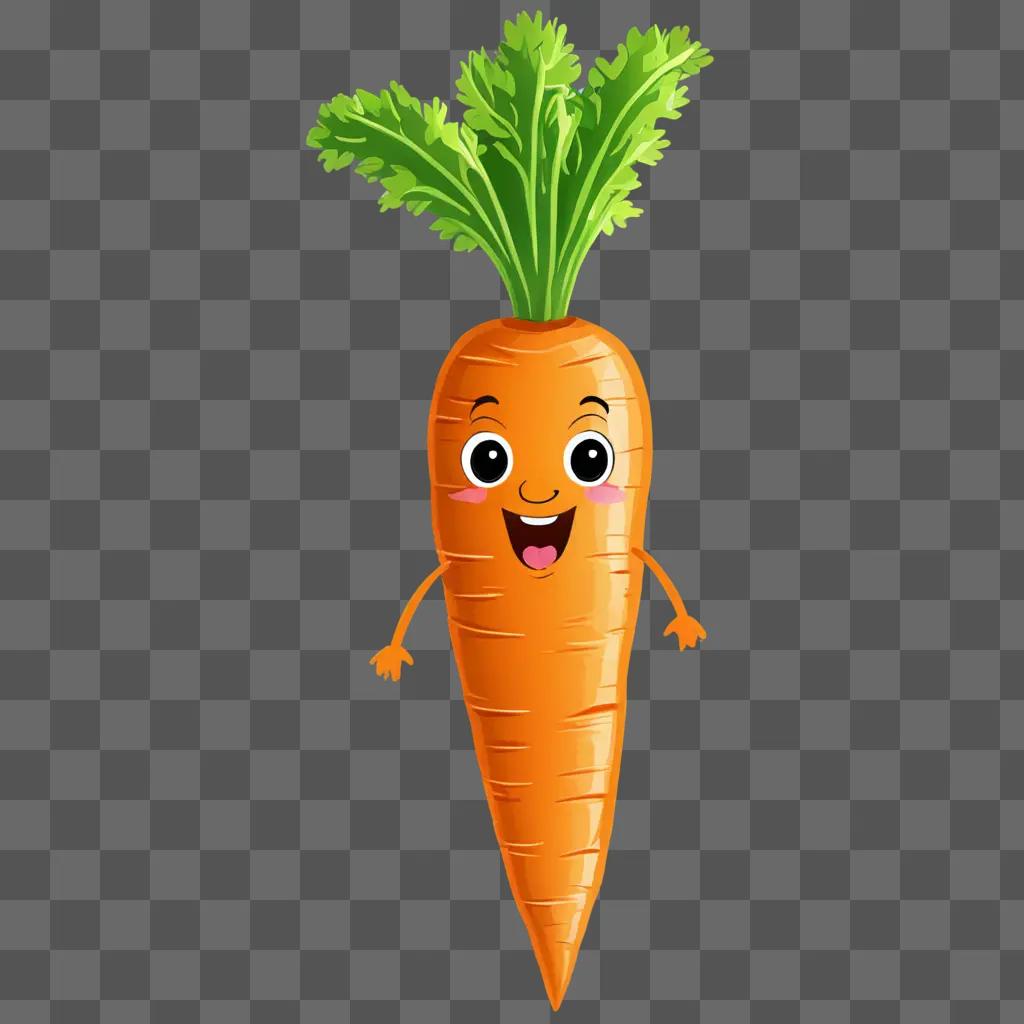 Carrot drawing for kids with big eyes and smiling mouth