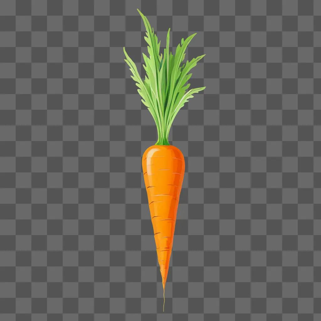 Carrot drawing with a green stem in a yellow background