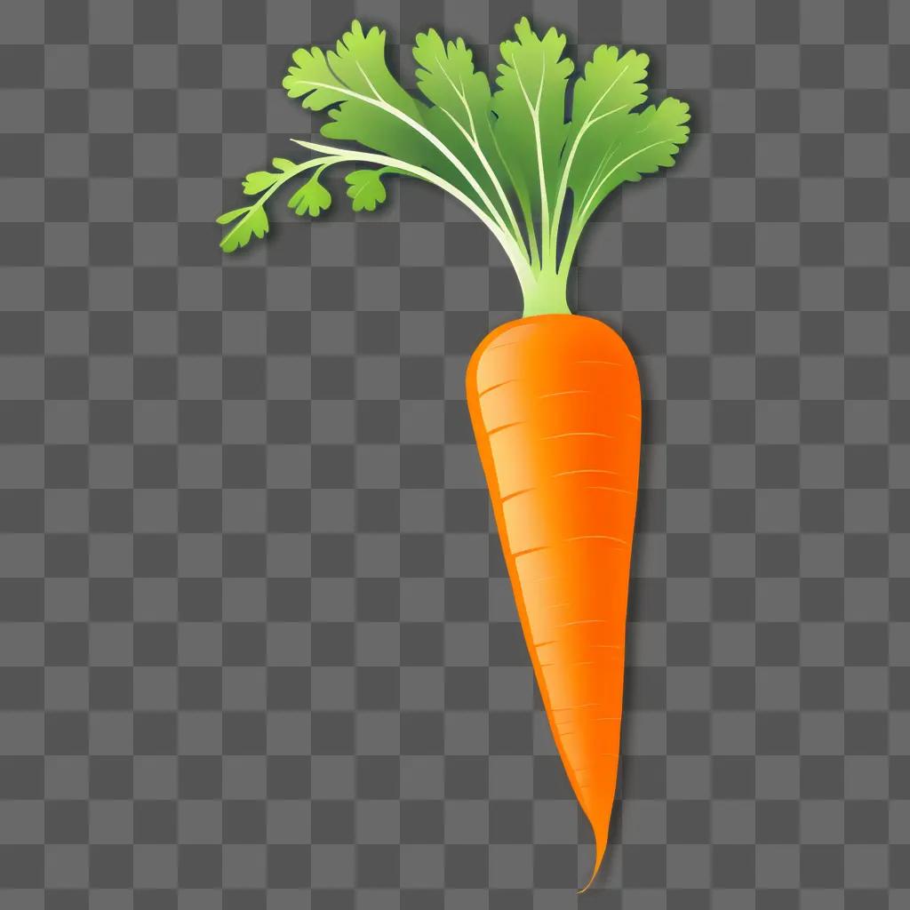 Carrot with leafy green topping on a beige background