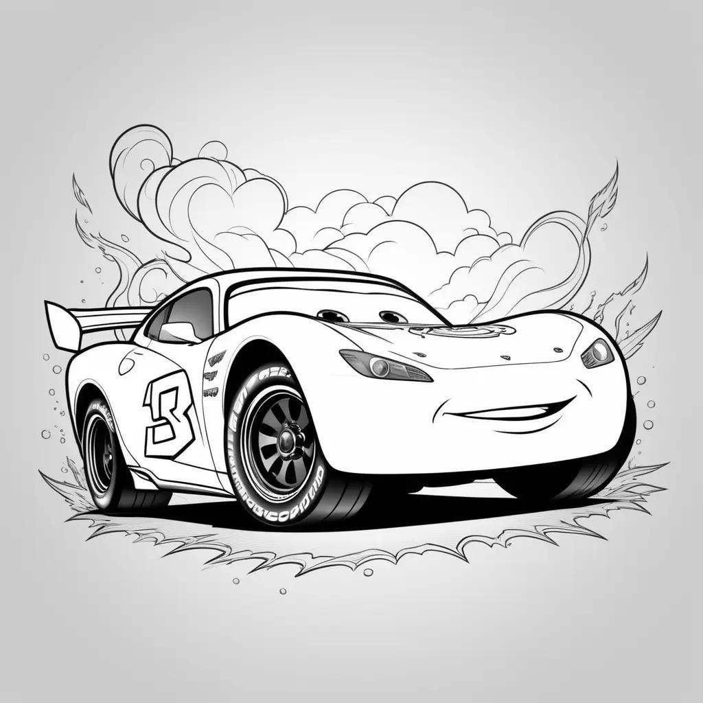 Cars Lightning McQueen Coloring Pages - A black and white illustration of a car with the number 3 and the name Lightning McQueen