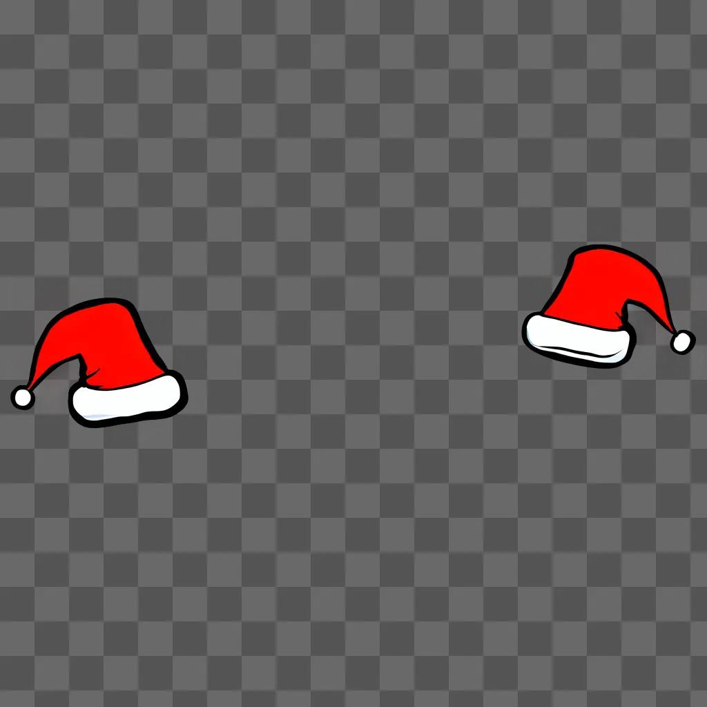 Cartoon Santa hat drawing on red background