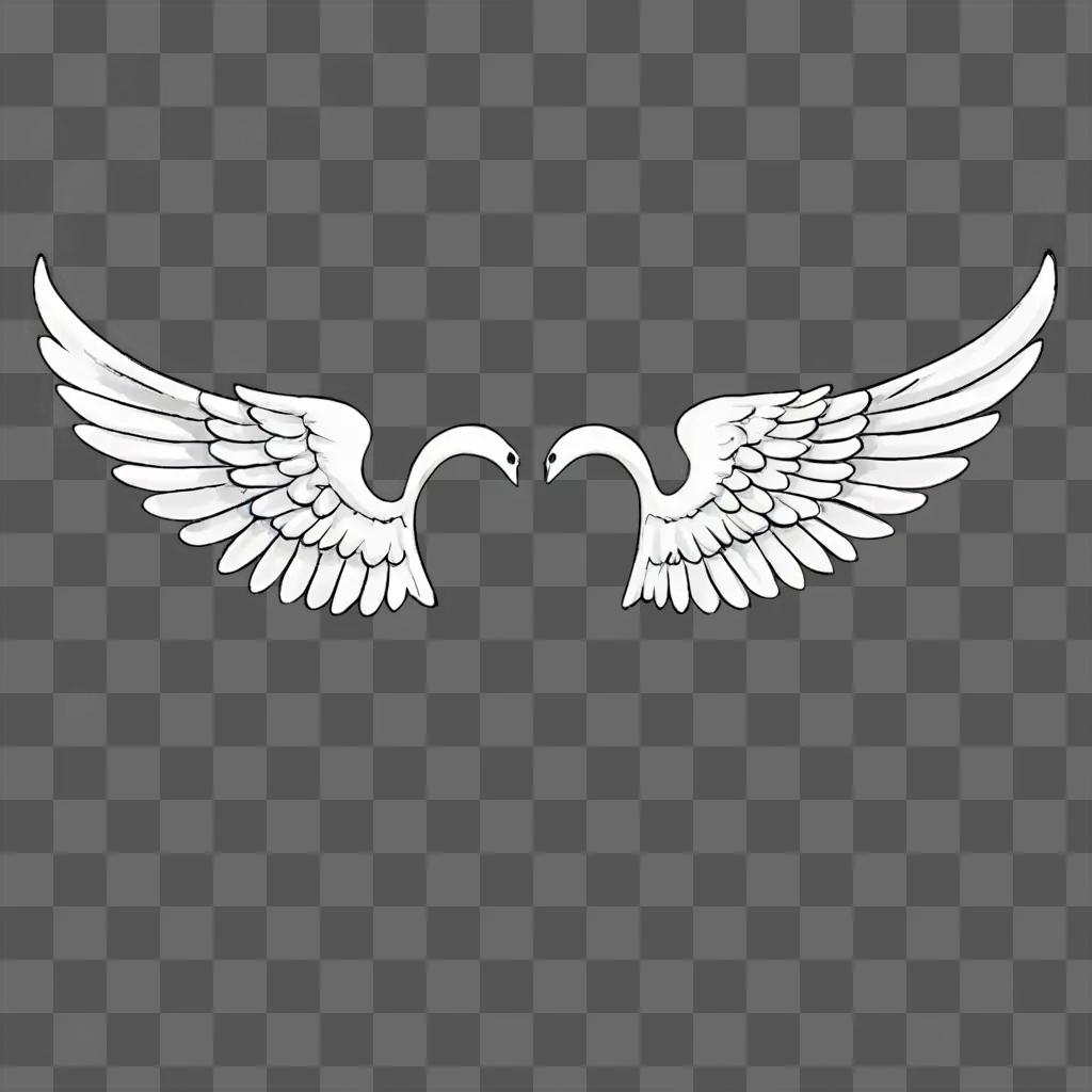 Cartoon angel wings drawing on a gray background