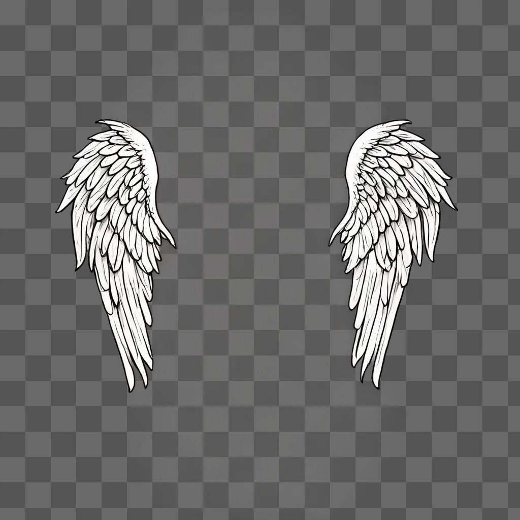 Cartoon angel wings drawing on a gray background