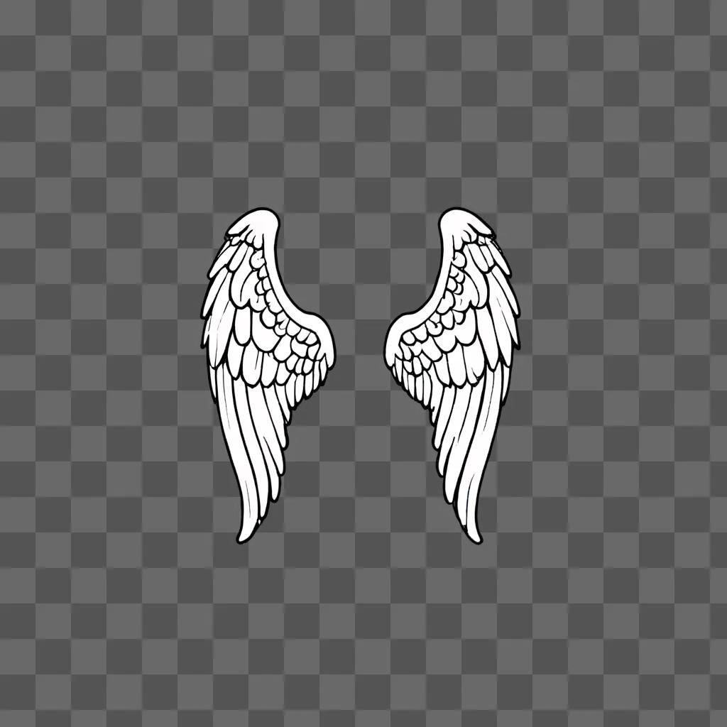 Cartoon angel wings drawing on gray background