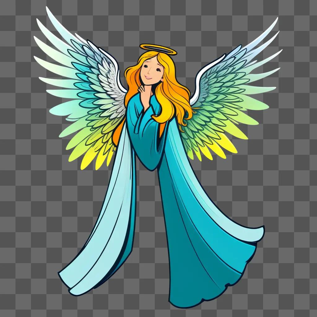 Cartoon angel wings drawing with light blue angel