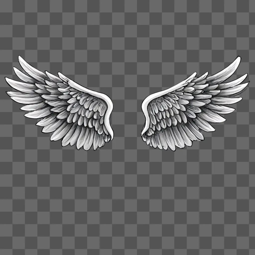 Cartoon angel wings drawn on gray background