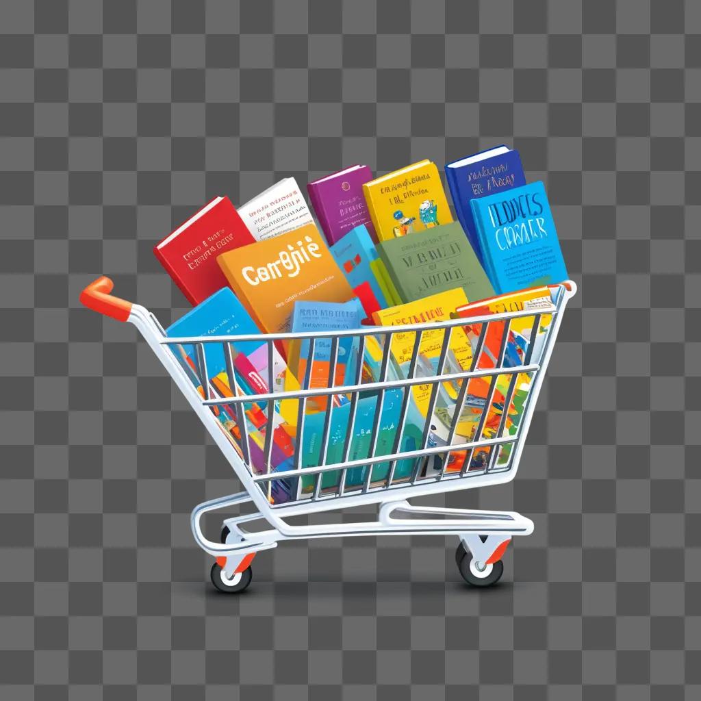 Cartoon books in shopping cart with light