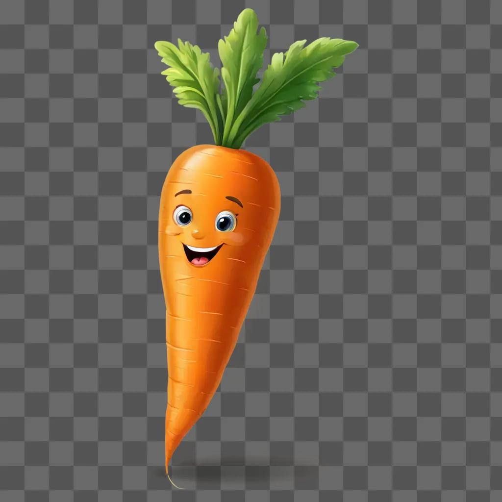 Cartoon carrot drawing with smiling face and green leaves