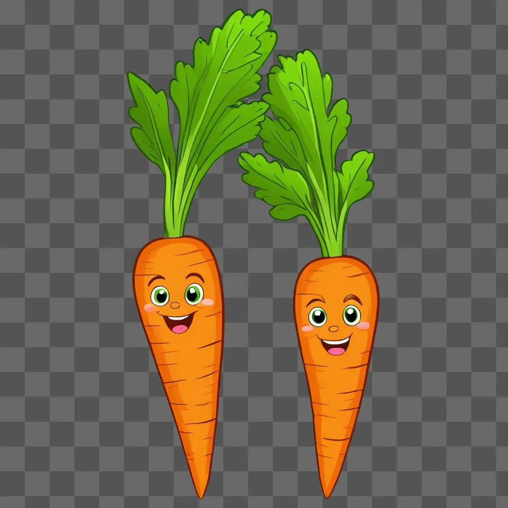 Cartoon carrots smile and wave