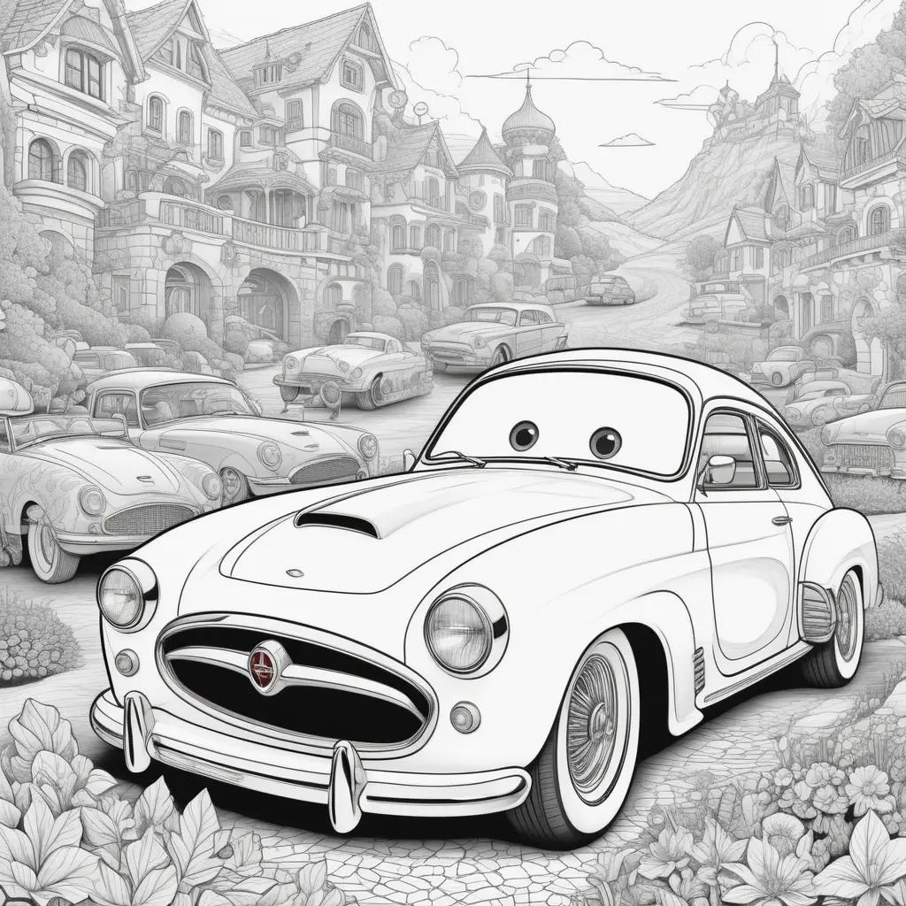 Cartoon cars coloring pages in a city street