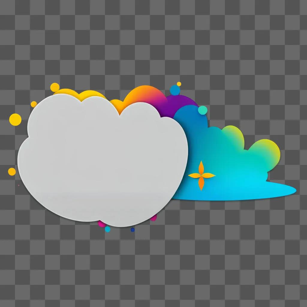 青い背景とカラフルな斑点を持つ漫画の雲