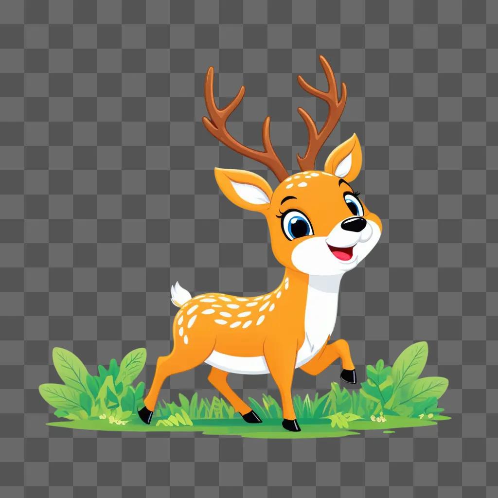 Cartoon deer drawing on a grassy background