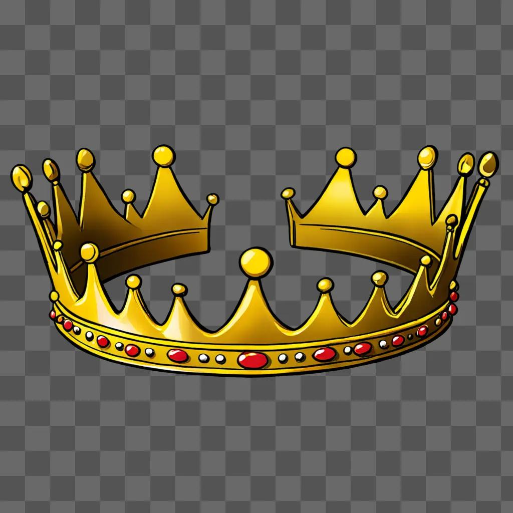 Cartoon drawing of a gold crown with red jewels