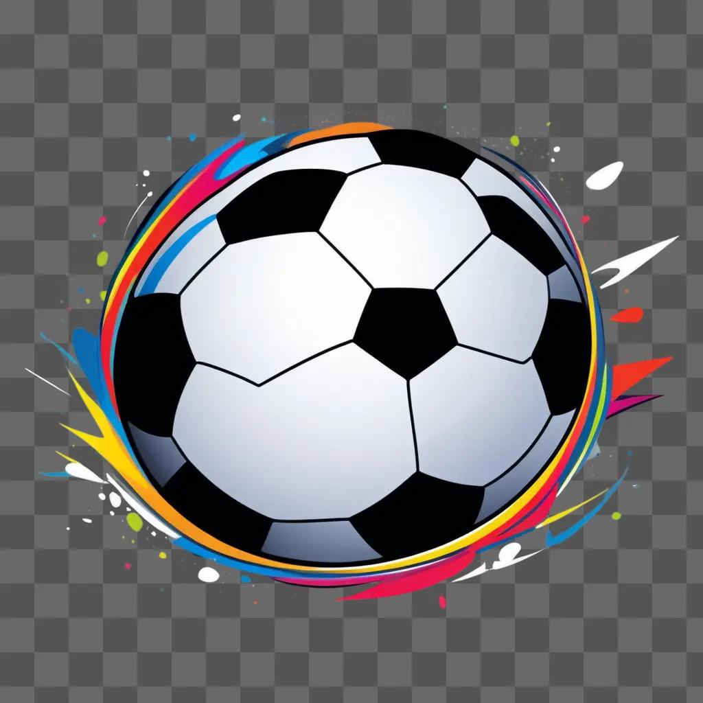 Cartoon drawing of a soccer ball on a brightly colored background