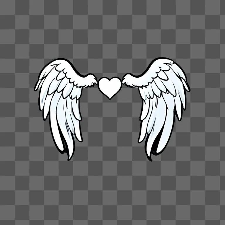 Cartoon drawing of angel wings with heart