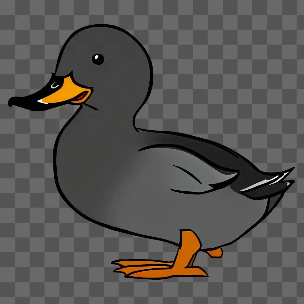 Cartoon duck with black beak and orange feet