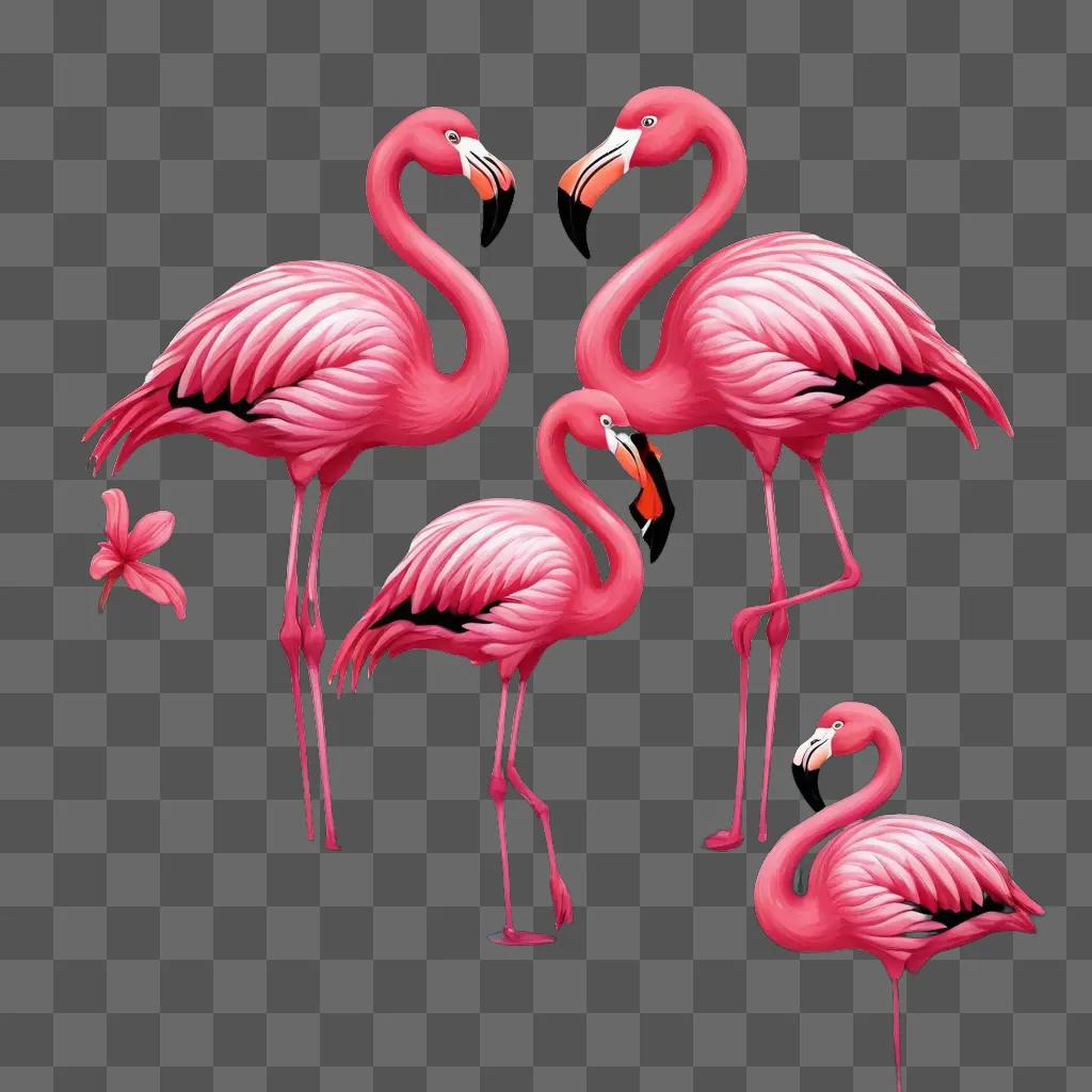 Cartoon flamingos drawing in black and pink