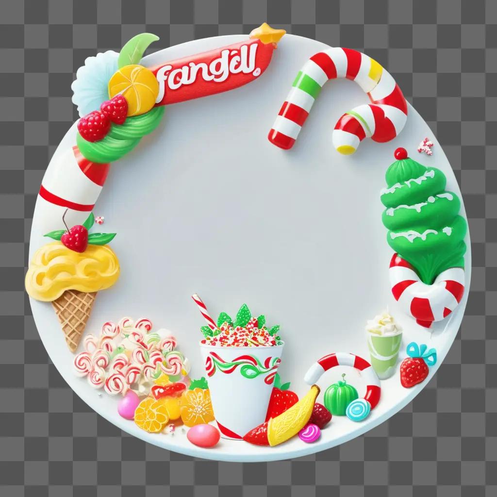 Cartoon food and candy arranged on a plate