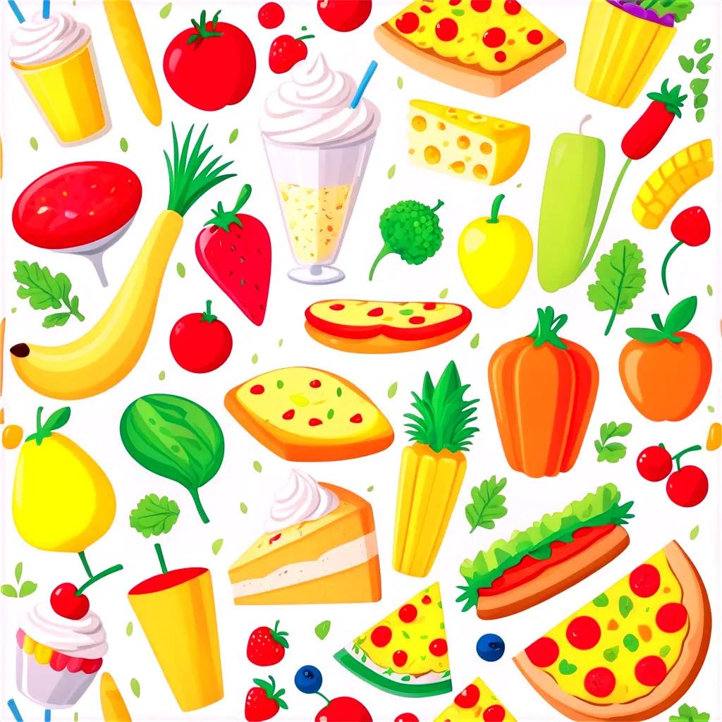 Cartoon food patterns in a colorful design