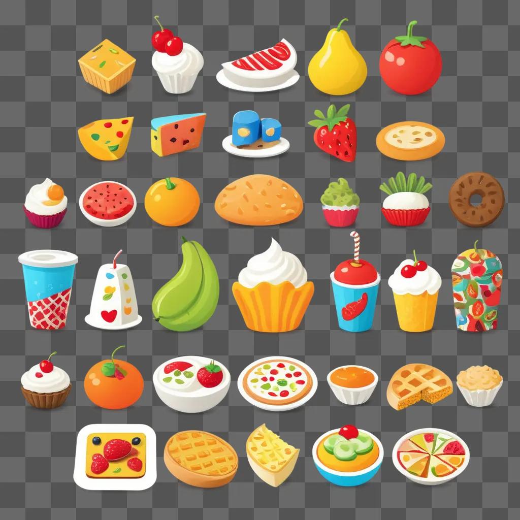 Cartoon food with various colors and shapes