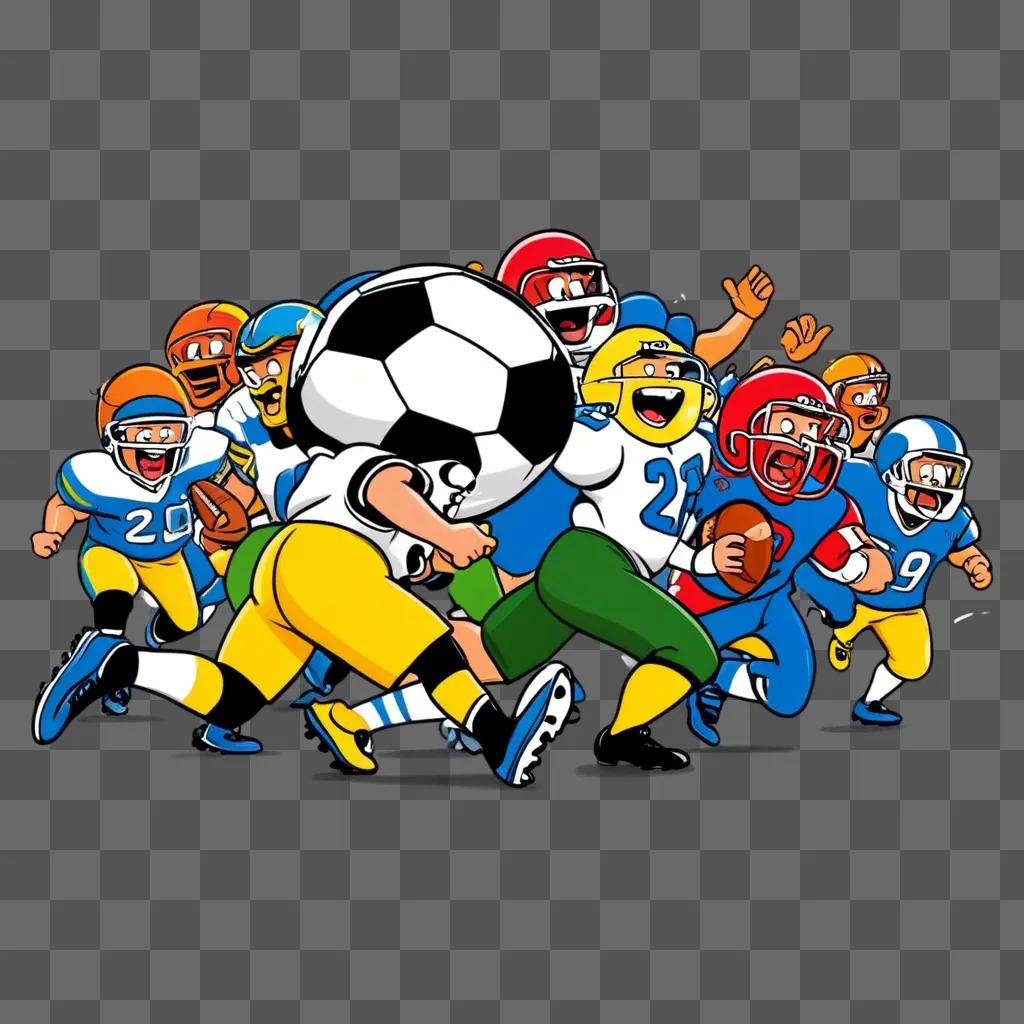 Cartoon football drawing of a team in action