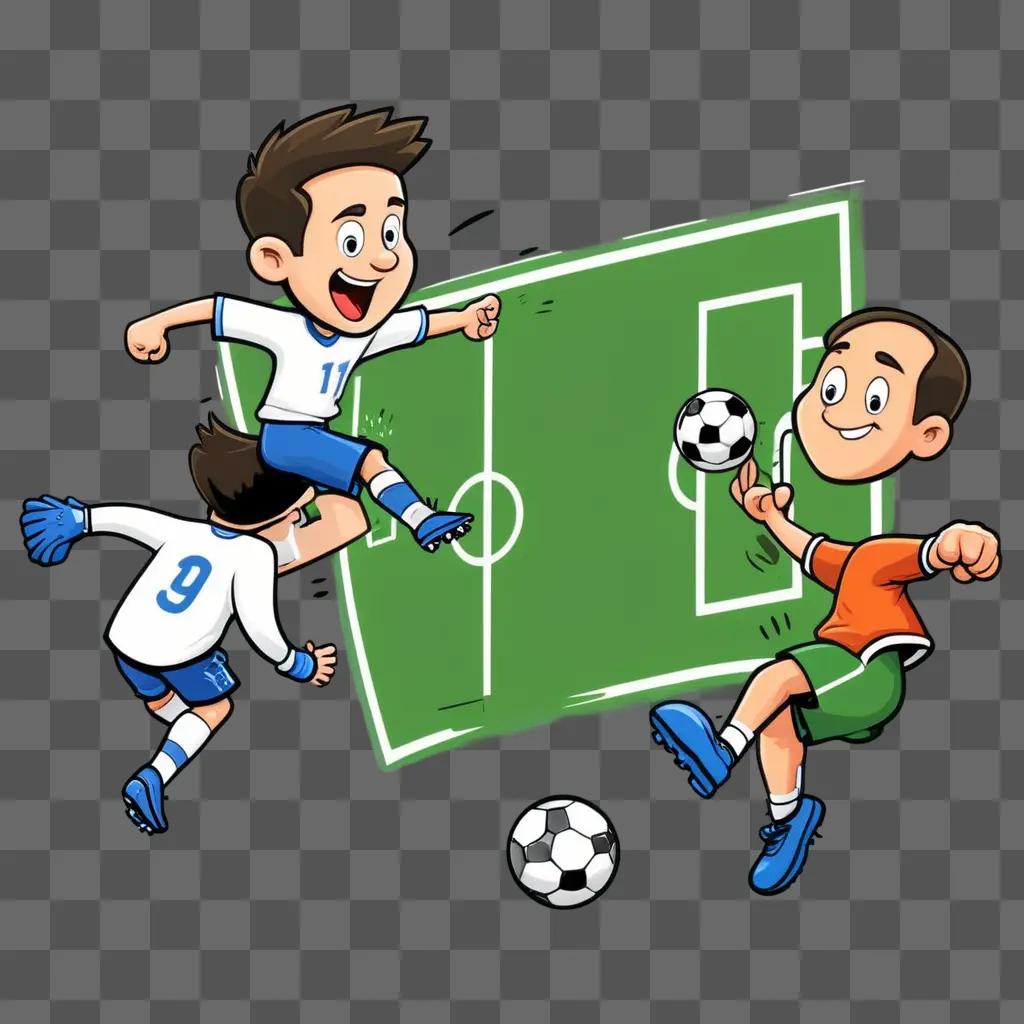 サッカーをしている2人の子供の漫画のサッカーの絵