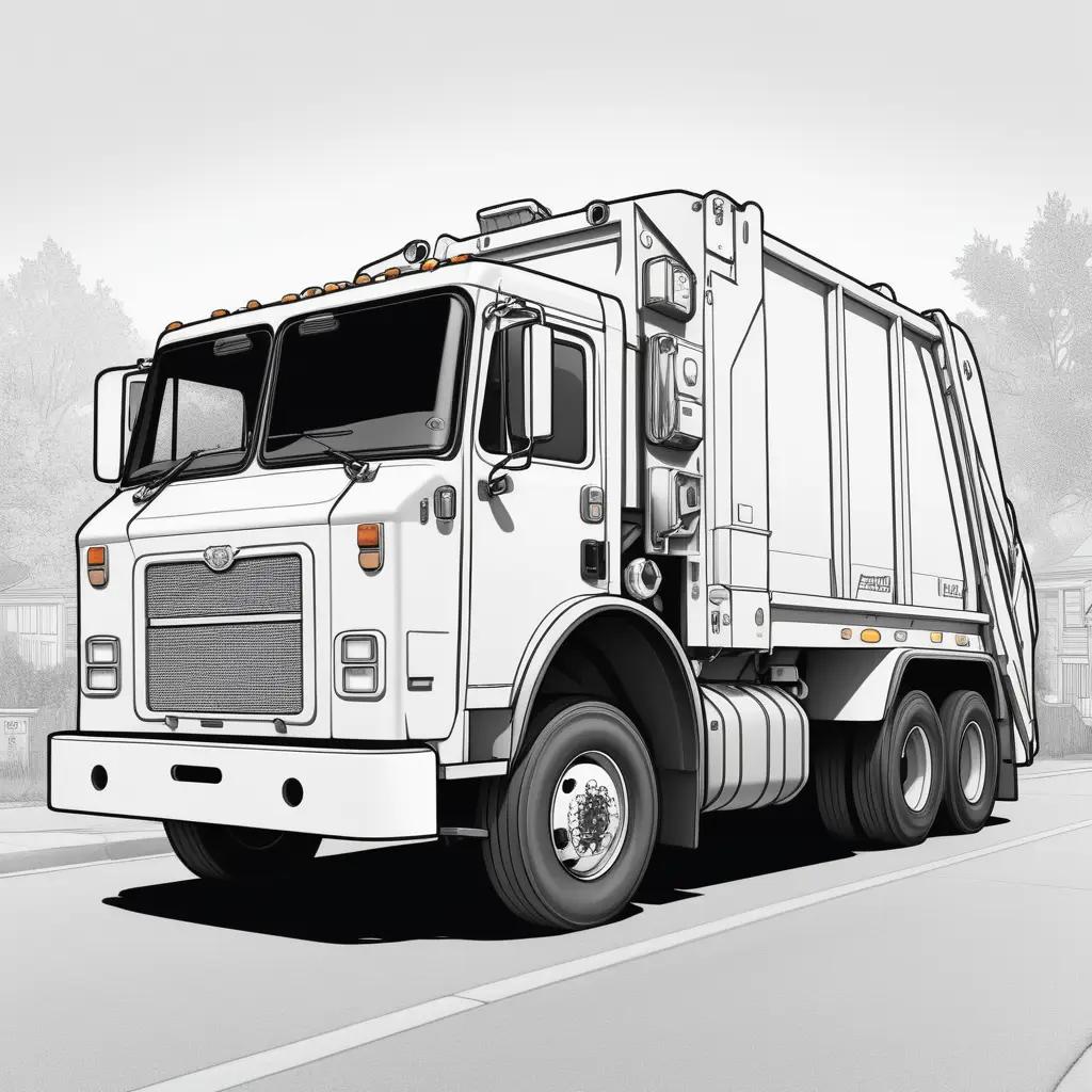 Cartoon garbage truck in black and white