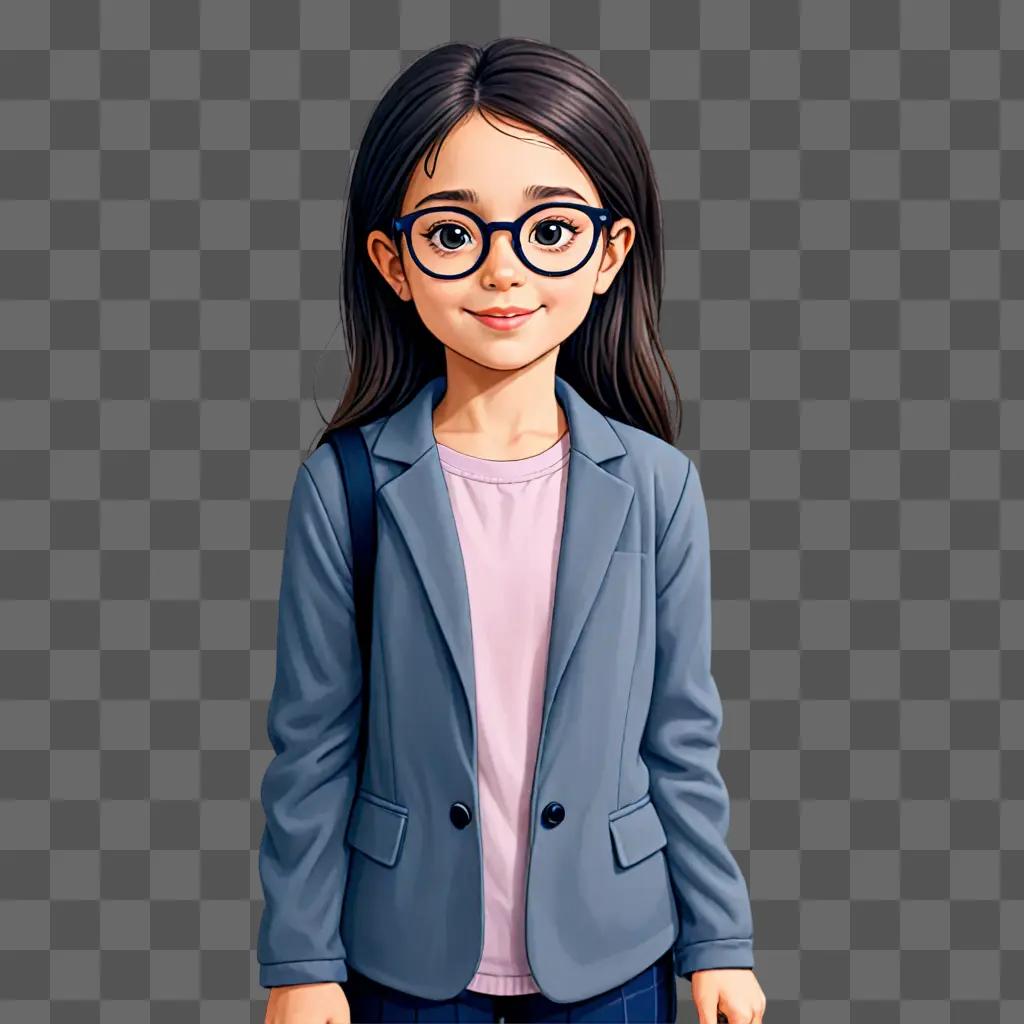 Cartoon girl with glasses poses for a portrait