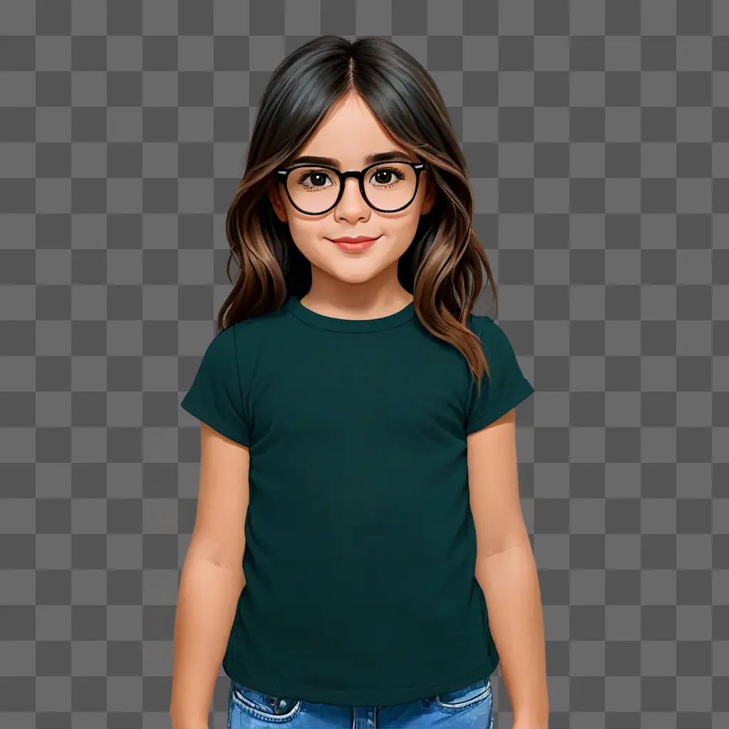 Cartoon girl with glasses smiling