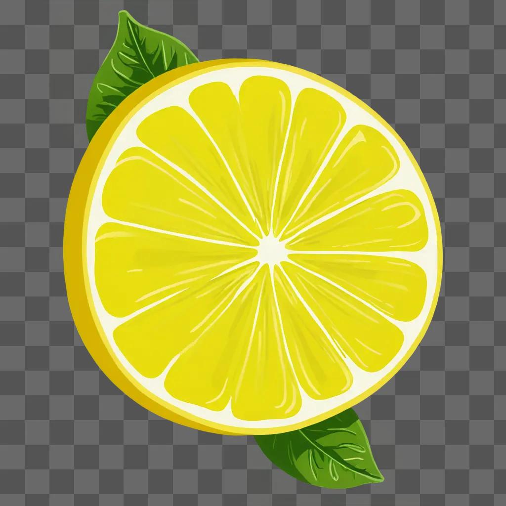 Cartoon lemon drawing with green leaves