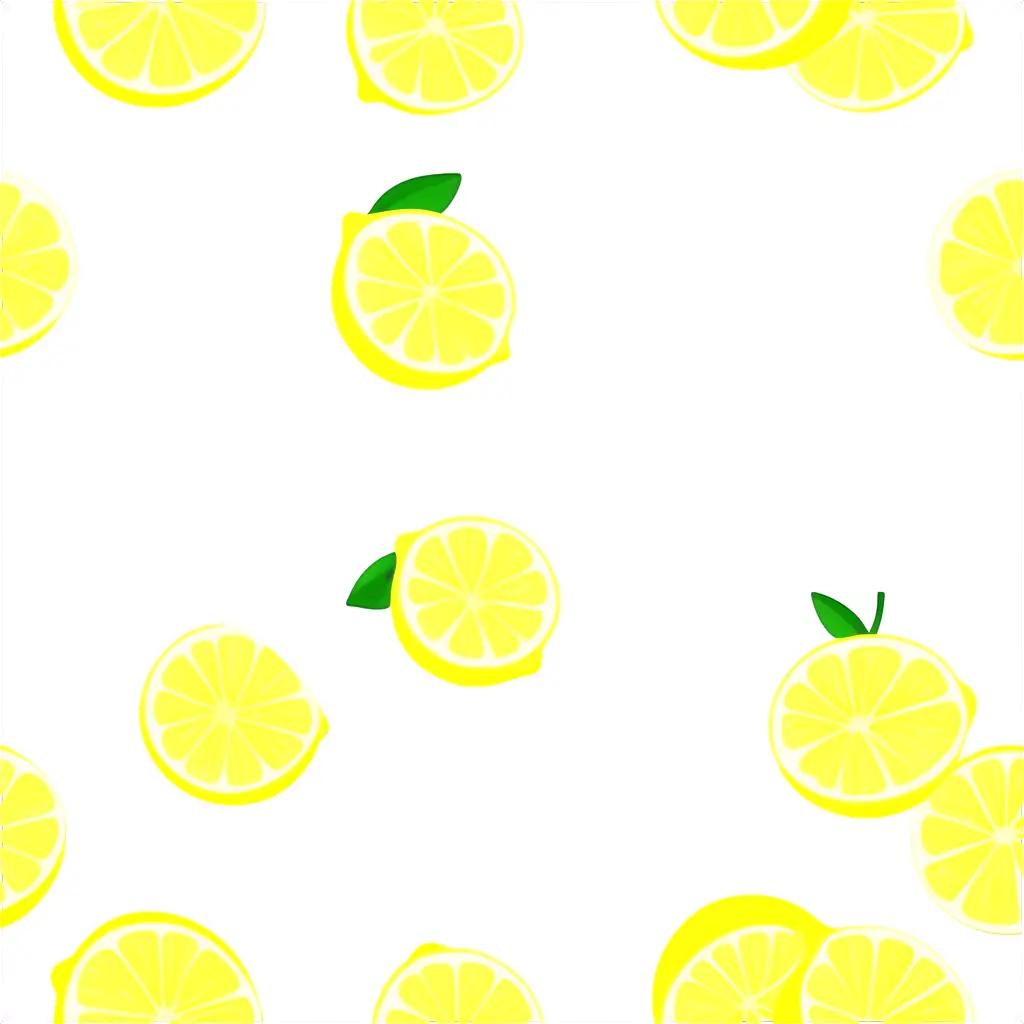 Cartoon lemon slices with leaves and stems