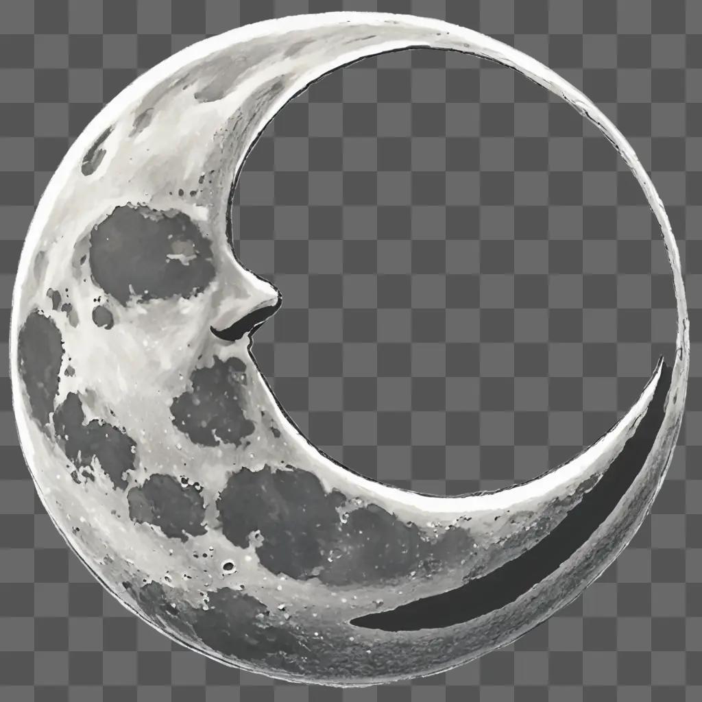 Cartoon moon drawing on a gray background