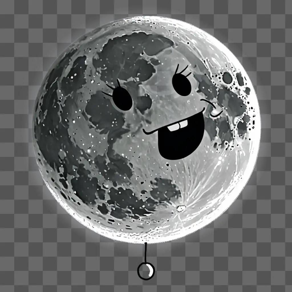 Cartoon moon drawing with black and white smiley face