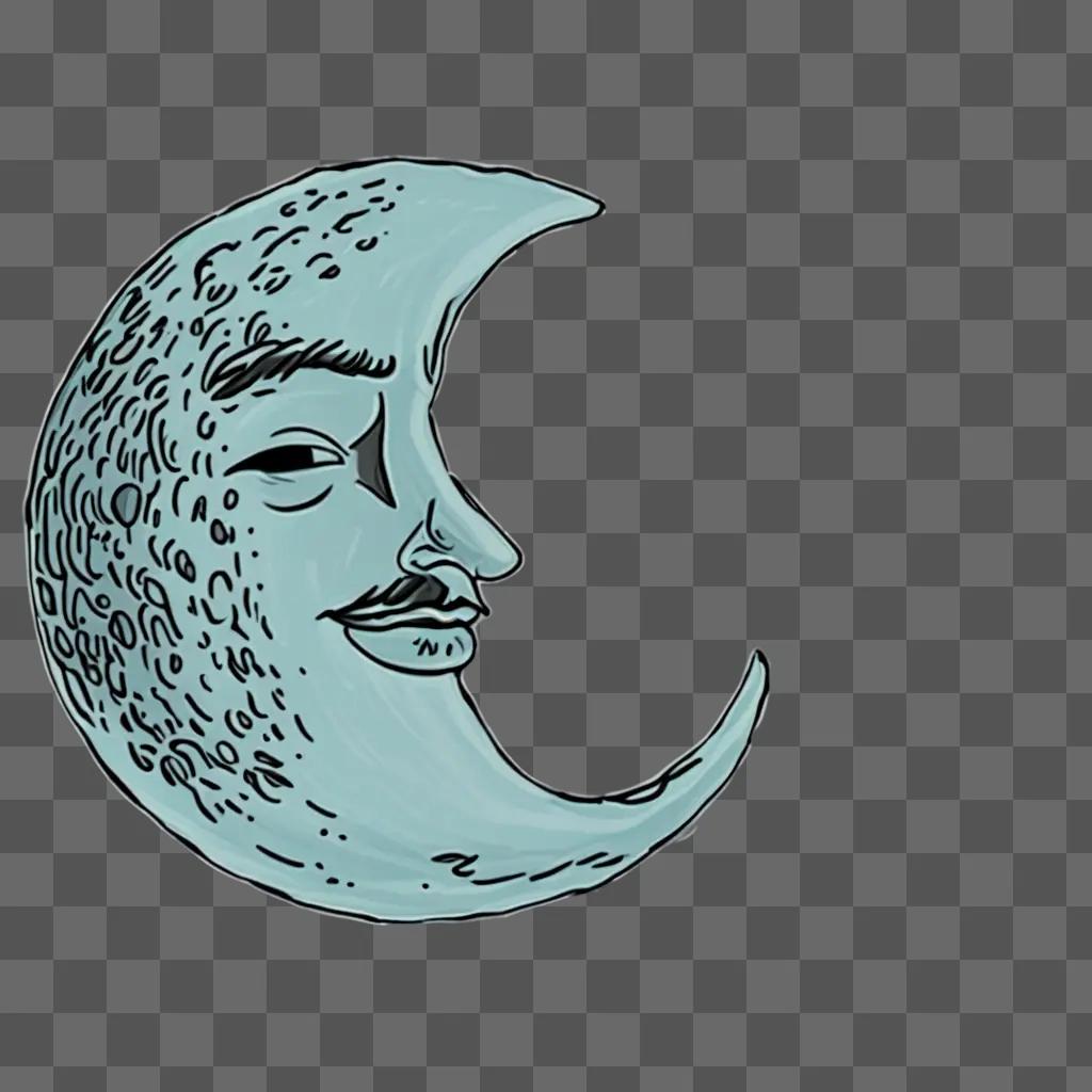 Cartoon moon drawing with facial features