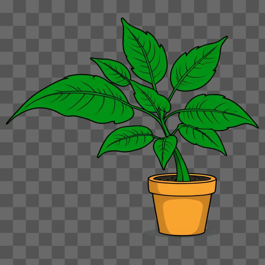 Cartoon plant drawing in a pot on a green background