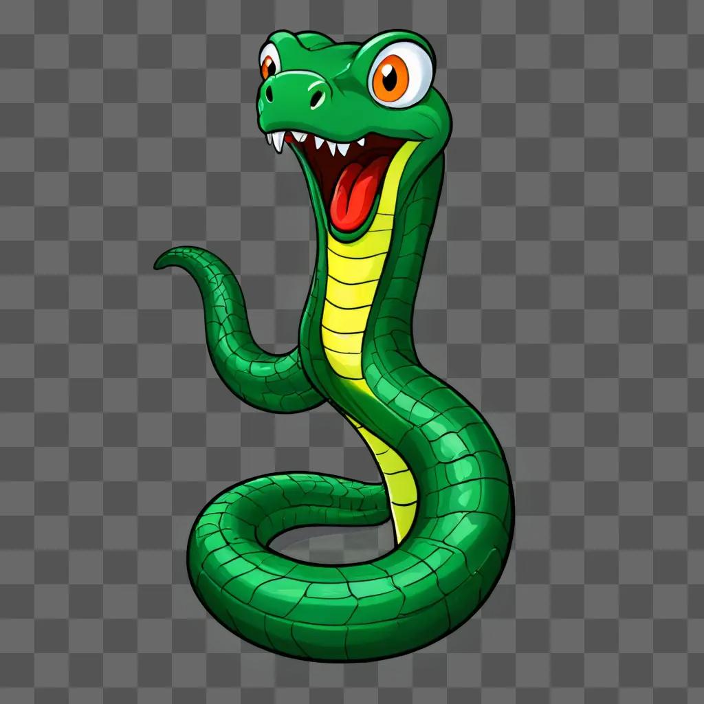 Cartoon snake drawing with big mouth and open eyes