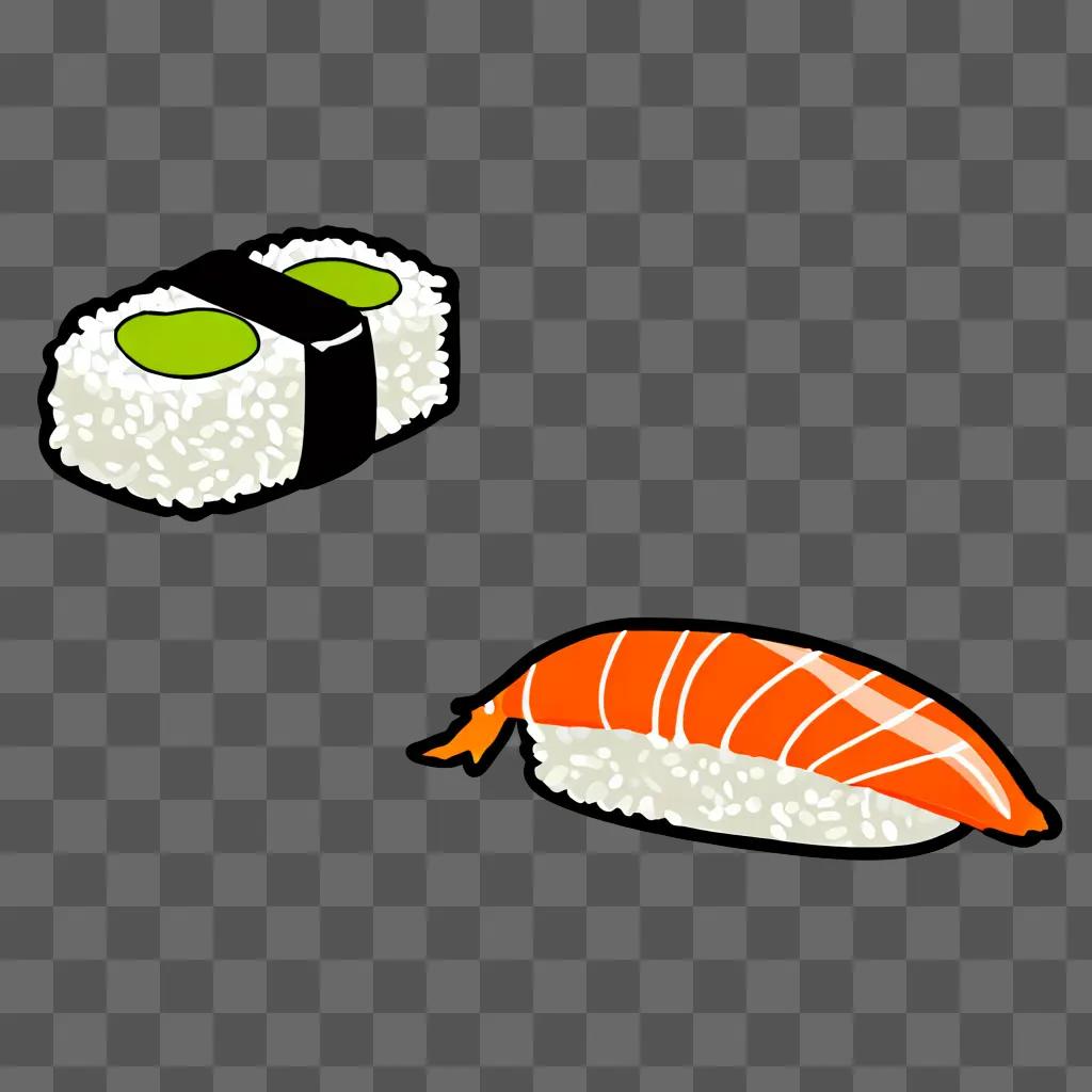 Cartoon sushi drawing on brown background