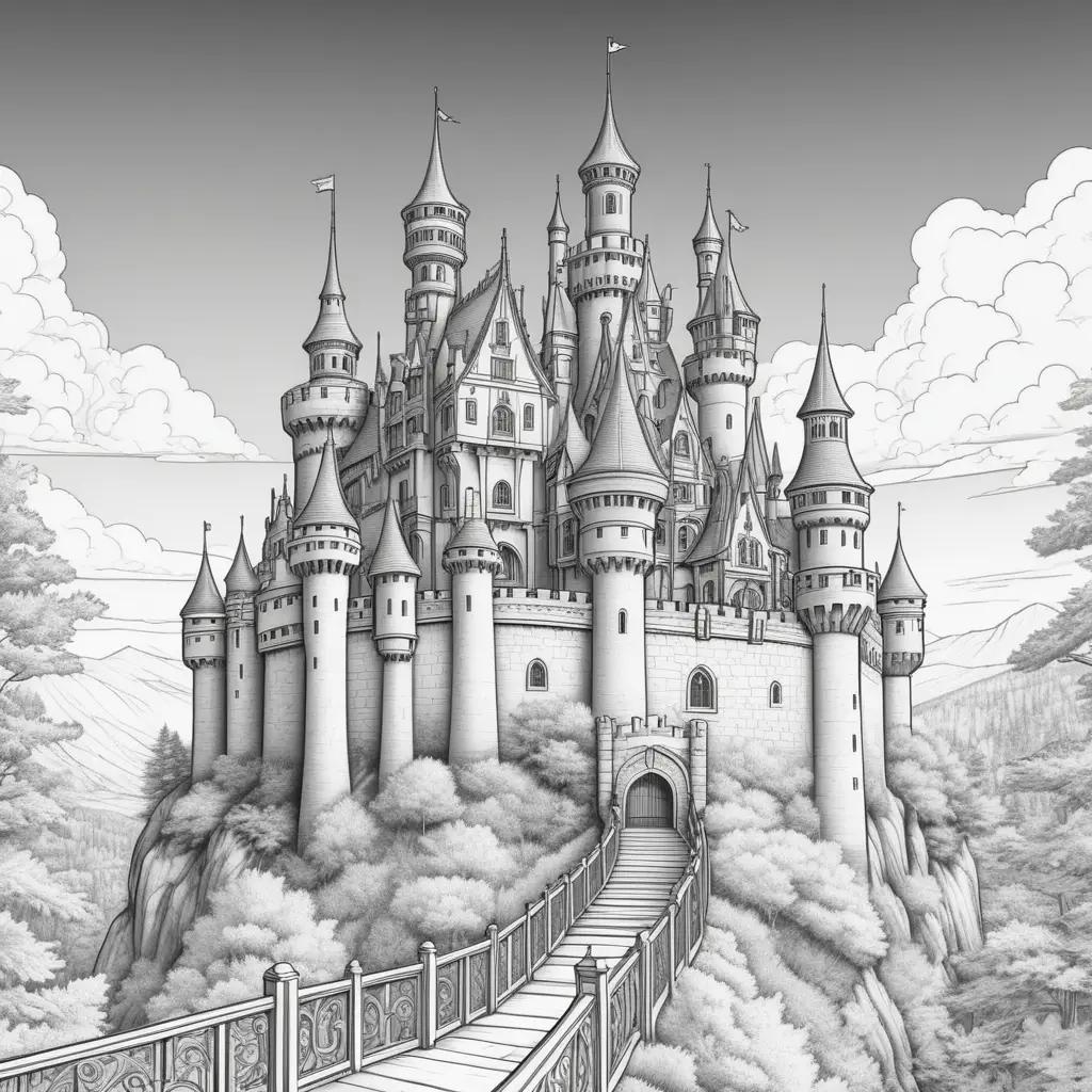 Castle coloring pages with many towers and moats