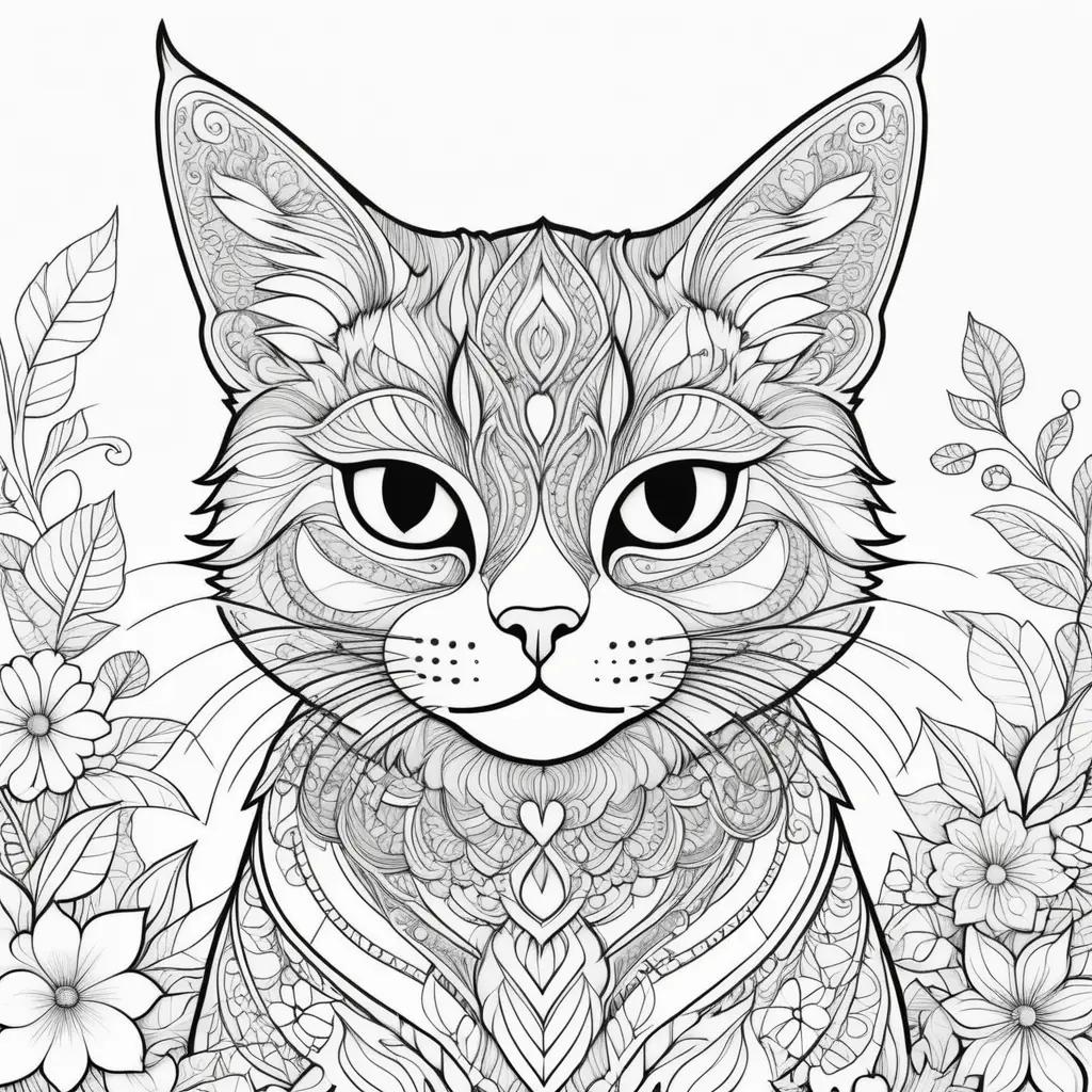 Cat coloring pages for adults with free patterns