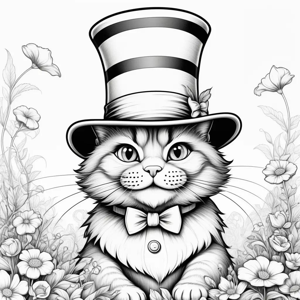 Cat in a top hat coloring pages for kids