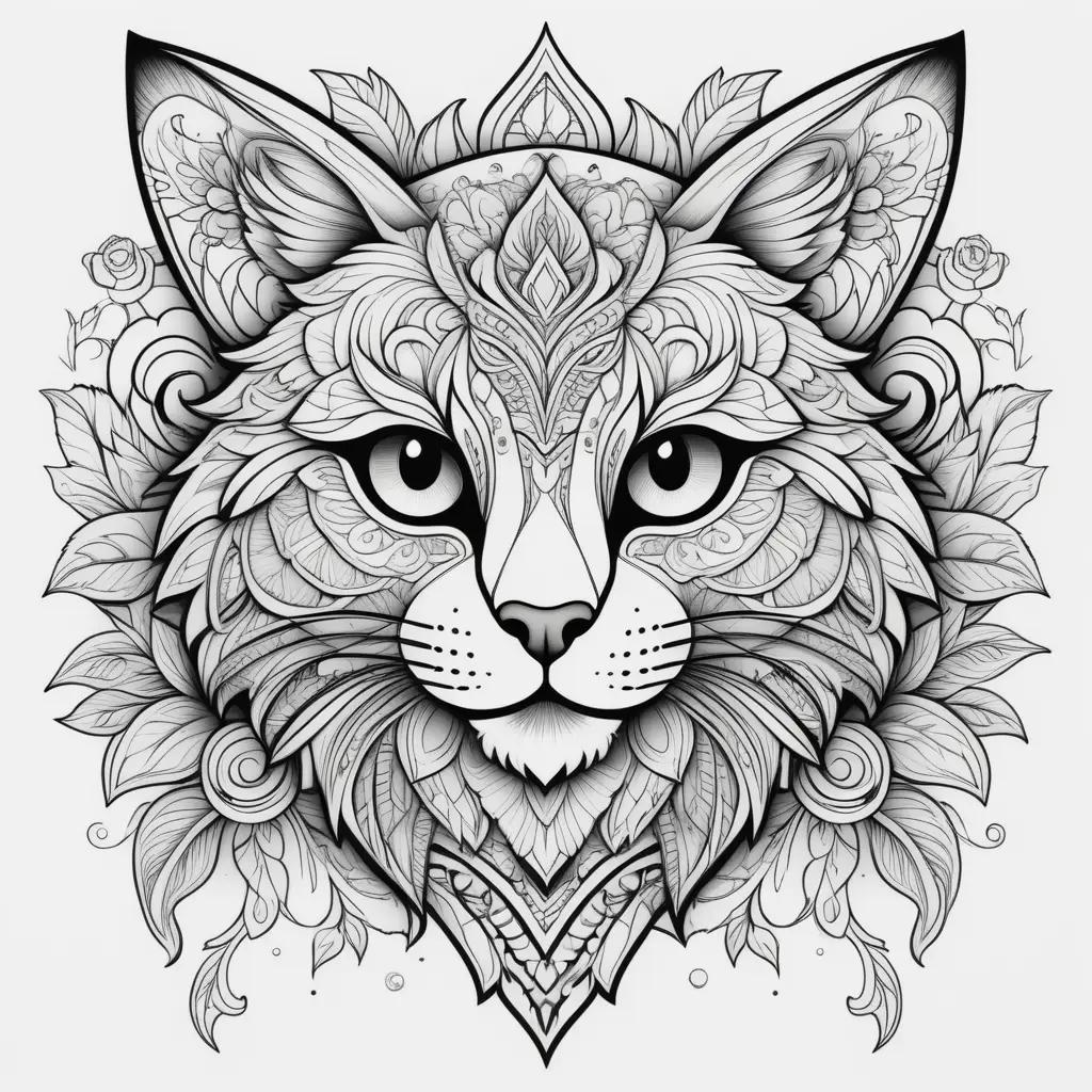 Cat tattoo coloring pages with intricate details