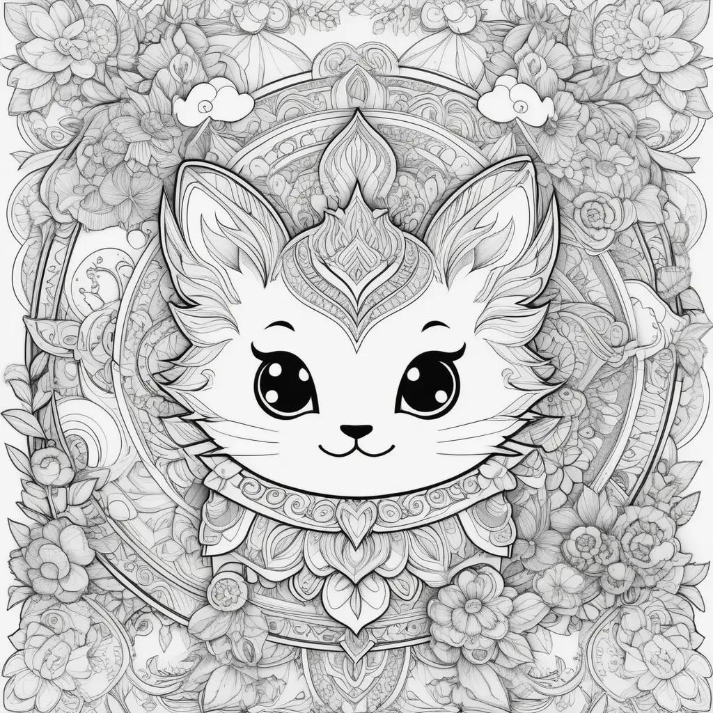 Cat with Flower Coloring Page