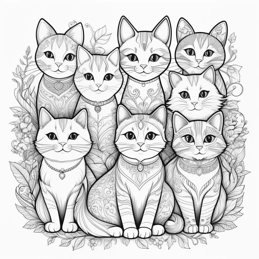 Cats Coloring Page: A Collection of Black and White Cats