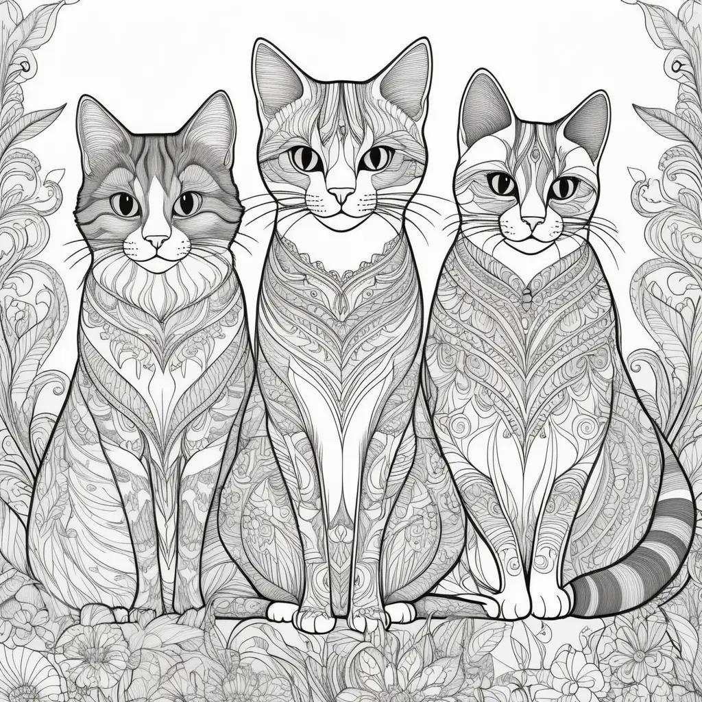 Cats Coloring Pages: A Black and White Coloring Book for Adults