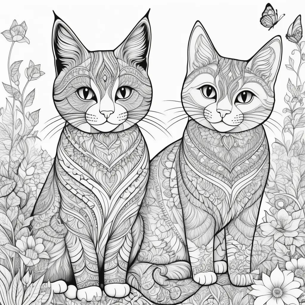 Cats Coloring Pages: Black and White Art for Adults