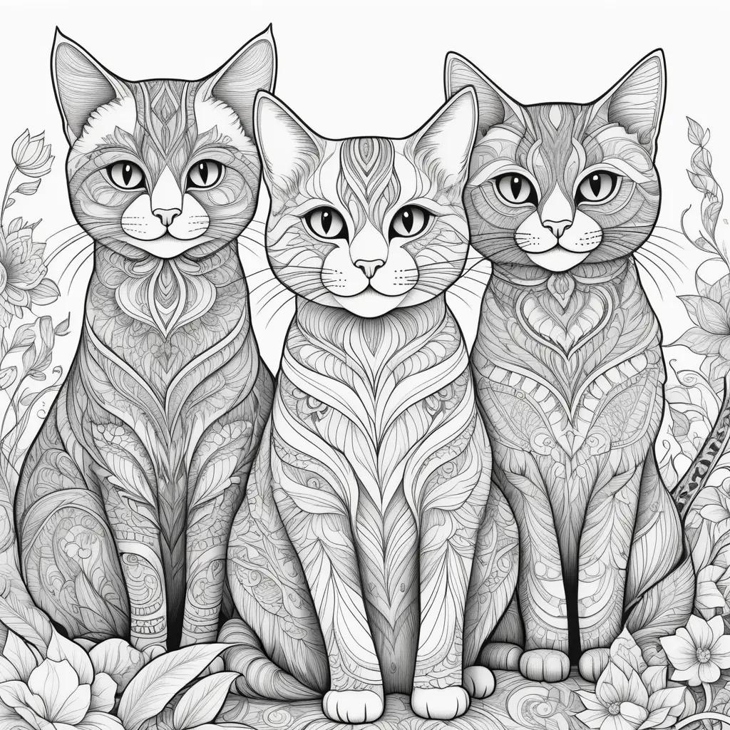 Cats Coloring Pages: Black and White Illustrations of Cats