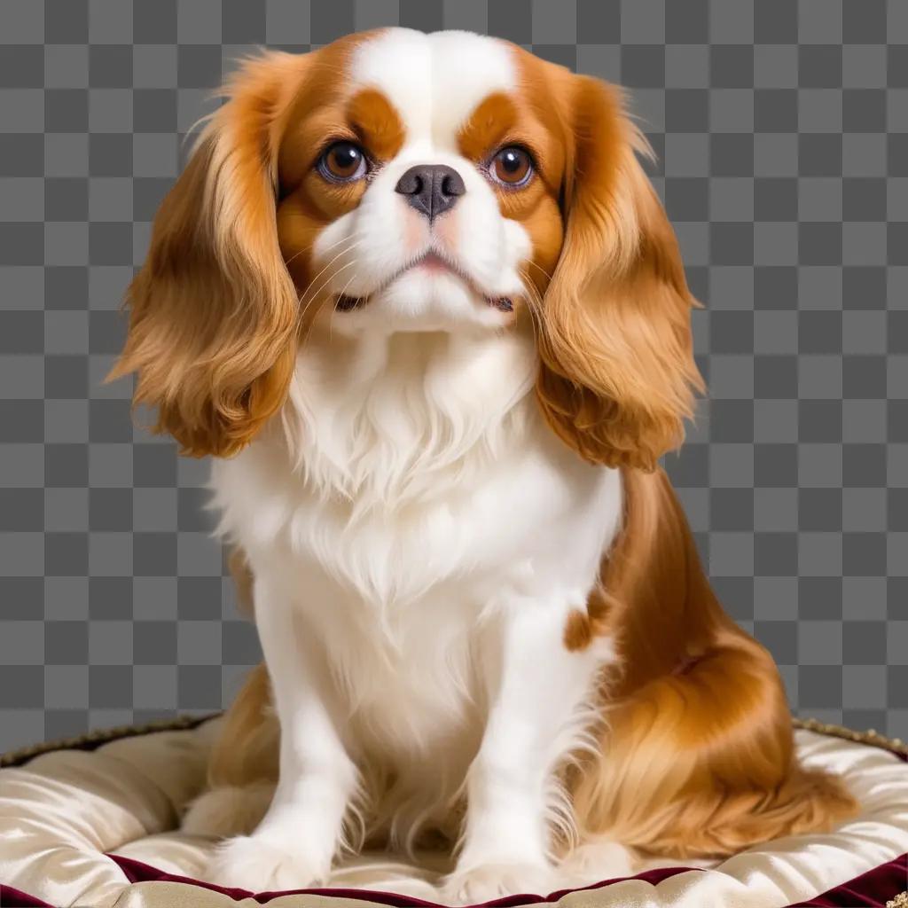 Cavalier King Charles Spaniel sits on a bed